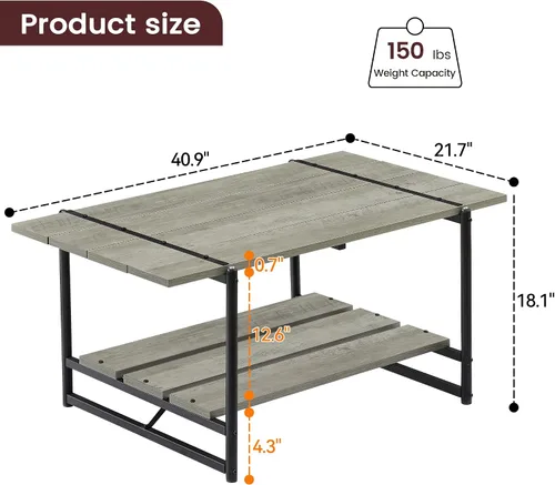Miniatura 2 de Mesa auxiliar para sala de estar, mesas de sala de estar de 2 niveles, mesa de centro moderna para sala de estar, mesa de centro de madera de granja