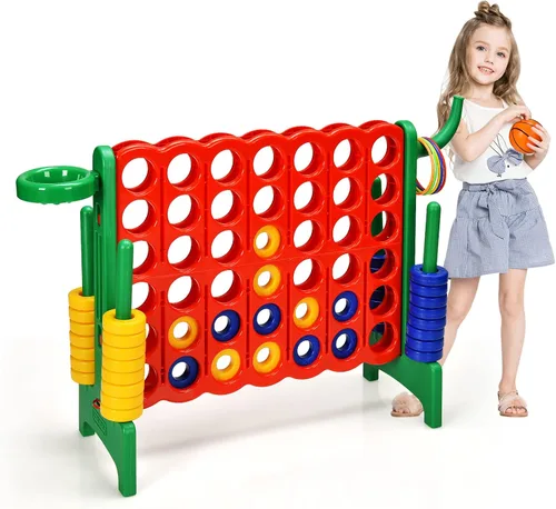 Miniatura 13 de COSTWAY Juego gigante gigante de 4 a puntuación para niños y adultos, juego de 2.5 pies para interiores y exteriores con aro de baloncesto, juego