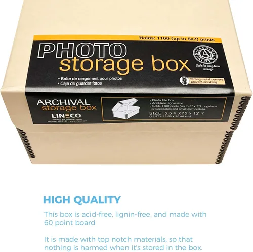 Miniatura 5 de Lineco, Caja de fotos con tapa con bisagras color tostado de 5.5 x 7.75 x 12 pulgadas, libre de ácidos. Capacidad para hasta 1100 fotos de 4 x 6 o 5