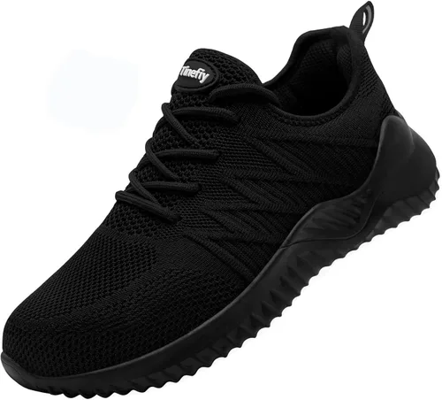 Tinefiy Zapatos de punta de acero para mujer, ligeros, cómodos, antideslizantes, de seguridad, para trabajo, con amortiguación, a prueba de