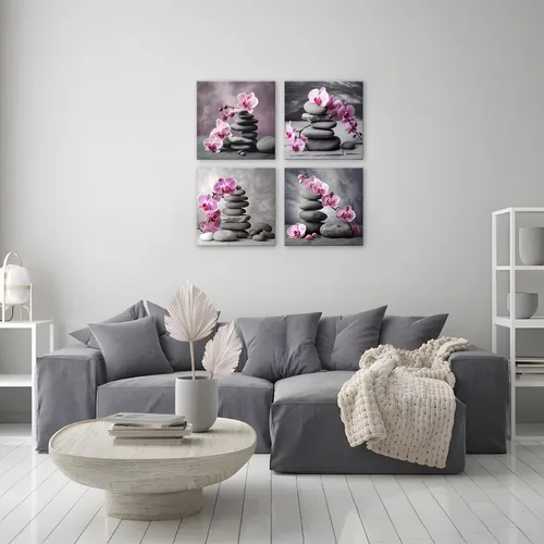 Miniatura 5 de NAN Wind Arte de pared en lienzo de orquídeas rosas y piedras zen - Decoración de orquídeas - Cuadros de flores de spa - Arte de pared Zen