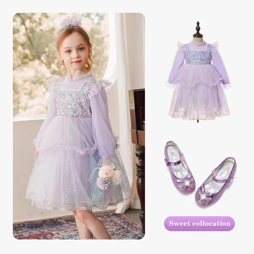 Miniatura 3 de Furdeour Zapatos de vestir para niñas, zapatos de princesa Mary Jane para bodas, flores, damas de honor, tacones con purpurina para niños pequeños