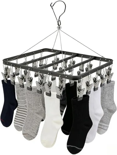 Miniatura 7 de Percha para pantalones de secado de ropa, perchas de metal con 36 clips, resistente al viento, colgador de ropa interior, clip plegable para jeans
