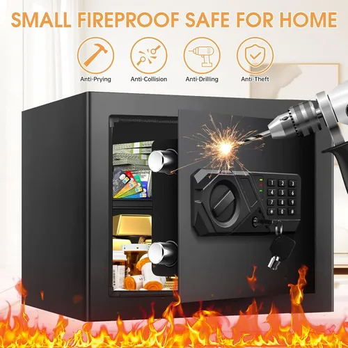 Miniatura 2 de Caja fuerte pequeña de 1.2 pies cúbicos ignífuga e impermeable para uso doméstico, caja de seguridad digital para el hogar con teclado programable