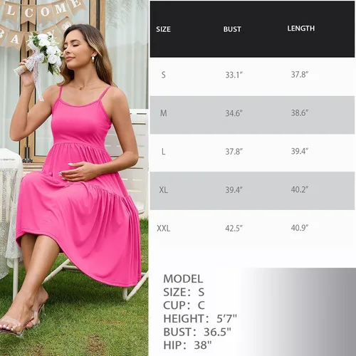 Miniatura 102 de GINKANA Vestido de maternidad sin mangas para mujer, con tirantes ajustables, vestido casual de verano para uso diario o baby shower
