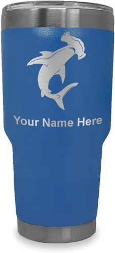 Miniatura 16 de LaserGram Vaso aislado al vacío de 20 onzas, tiburón martillo, grabado personalizado incluido (negro)