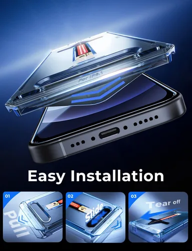 Miniatura 3 de MAGIC JOHN Paquete de 2 protectores de pantalla de vidrio templado para iPhone 12/iPhone 12 Pro de 6.1 pulgadas, instalación automática