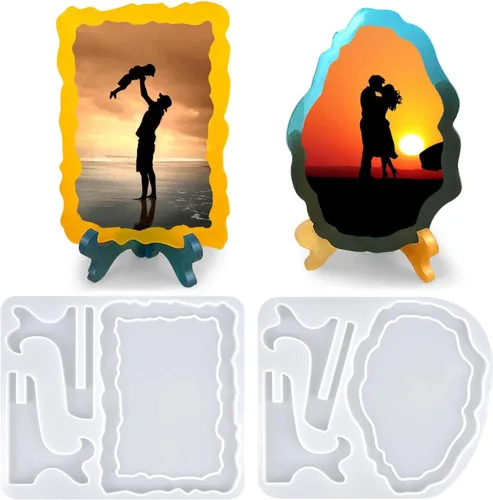 Miniatura 7 de Molde de resina para marco de fotos, moldes de silicona con soporte, moldes de marco rectangular y ovalado para fundición de resina, marco de fotos