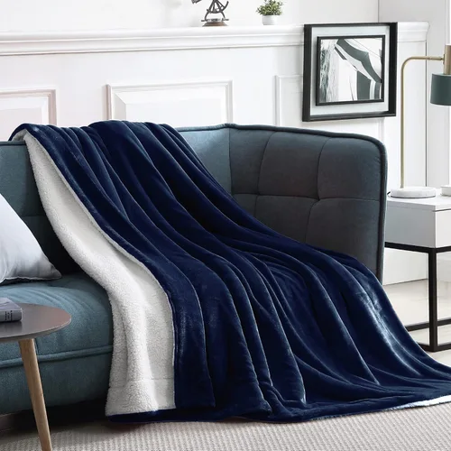 Walensee Sherpa Manta de forro polar de felpa (Tamaño Queen, 90 x 90 pulgadas, azul marino) mullida, reversible, de microfibra, manta de franela