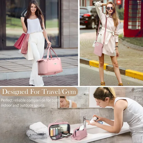 Miniatura 2 de JIELV Bolsa de viaje para mujer, bolsa grande de fin de semana con compartimento para zapatos, bolsa deportiva de mano para viajes, hospital