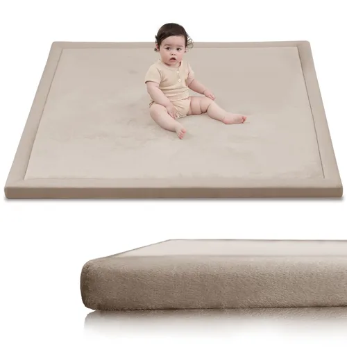 Miniatura 32 de Huloo Sleep - Tapete de juego para bebé, tapete de espuma viscoelástica de 1.3 pulgadas de grosor, terciopelo coral suave, antideslizante, Gris
