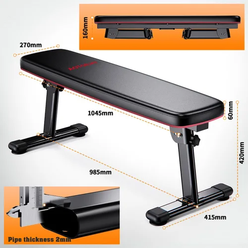 Miniatura 5 de Banco de pesas plegable con asa de transporte plana para entrenamiento en casa, banco de fitness multiusos Rojo