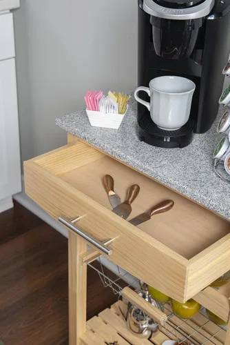 Miniatura 6 de Linon Isla de cocina con tapa de granito natural Mila con cesta de almacenamiento y ruedas