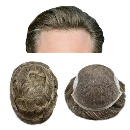 Miniatura 166 de Sistema de repuesto de cabello humano europeo con encaje frontal suizo para hombre, tupé para hombre, pieza de cabello, nudo blanqueado, línea #17