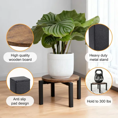 Miniatura 3 de Vigordream Soporte para plantas de interior, soporte para plantas de metal resistente y resistente, taburete de madera para plantas, soporte