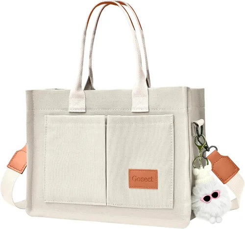 Miniatura 17 de Bolso de lona para mujer con bolsillos, bolso cruzado para portátil de trabajo, bolso de hombro para todo lo demás, bolso de lona para todos