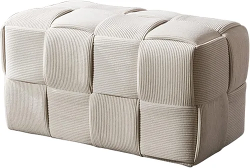 Miniatura 8 de QQXX Puf otomano tejido hecho a mano, taburete tapizado de terciopelo, moderno reposapiés cuadrado acolchado para sala de estar, dormitorio, entrada