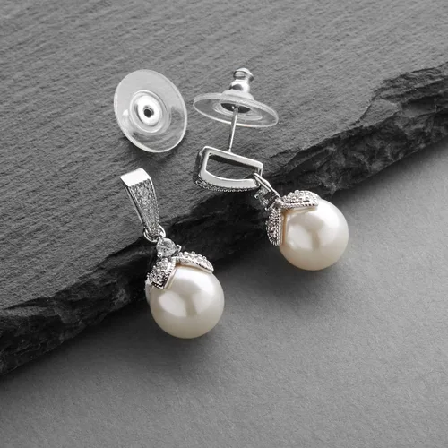 Miniatura 4 de Mariell Juego de collar y aretes de perlas con cristales de circonita cúbica para novia, dama de honor, regalo de cumpleaños