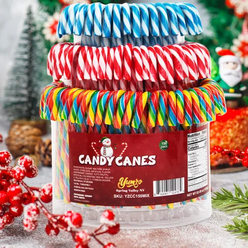 Miniatura 9 de Bastones de Caramelo de Navidad Tutti Frutti, Menta Azul/Blanca, Mezcla de Sabores de Cereza Roja y Blanca - Bastones de Caramelo a Granel Envueltos