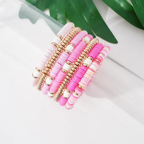 Miniatura 2 de Surfer Heishi - Juego de pulseras elásticas para mujer, apilables, de arcilla dorada, con cuentas de Ploymer, para verano, playa, en capas, pulseras