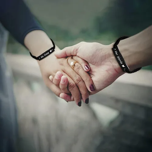 Miniatura 2 de 1 par de pulseras trenzadas Hademade para parejas, pulseras para hombres y mujeres grabadas con "I Love You 3000, God Gave Me You, His Crazy Her