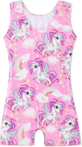 Miniatura 2 de HOZIY - Leotardos de gimnasia con pantalones cortos brillantes para niñas pequeñas; estampados de unicornio, aurora, arco iris, sirena, dinosaurio