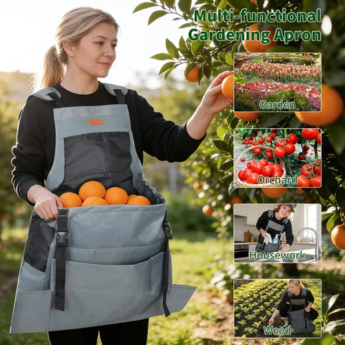 Miniatura 3 de Delantal de cosecha de jardín, delantal de jardinería con bolsillo inferior de liberación para mujeres y hombres, regalo de jardinería