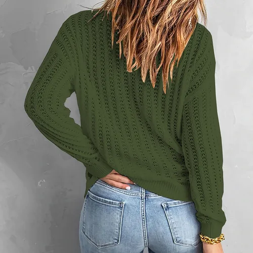 Miniatura 7 de Suéter de punto con cuello redondo para mujer, suéter informal de manga completa para invierno y otoño, suéter suave con huecos