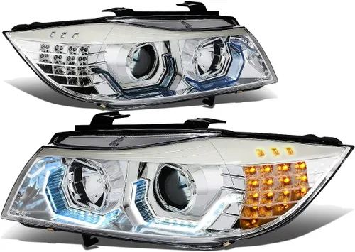 Miniatura 13 de DNA MOTORING HL-3D-E9005-BK - Faros delanteros negros con anillo de halo 3D, haz alto y bajo, con señales de giro ámbar, compatibles con BMW 323i