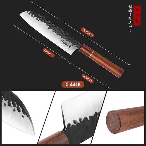 Miniatura 4 de Huusk Cuchillo japonés, cuchillo de cocina Santoku de 7 pulgadas, cuchillos de chef japoneses profesionales forjados a mano, cuchillos afilados