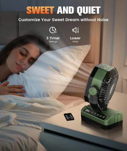 Miniatura 6 de Ventilador de campamento con pilas, recargable con luz de estrellas, 20000 mAh, funciona con pilas, ventiladores de escritorio de 5 velocidades