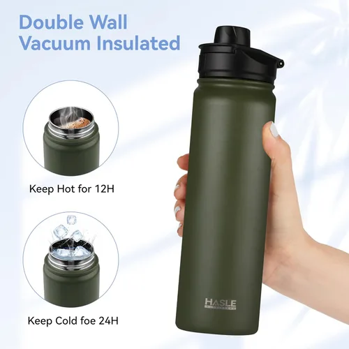 Miniatura 4 de HASLE OUTFITTERS Botella de agua aislada de 22 onzas, botella de agua de acero inoxidable de doble pared de boca ancha con tapa de popote y tapa