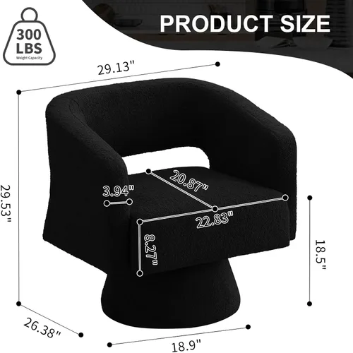 Miniatura 2 de ClinQ Silla giratoria de barril acento, juego de sillas redondas tapizadas de teddy extragrandes, silla de tocador moderna de lujo de 360°