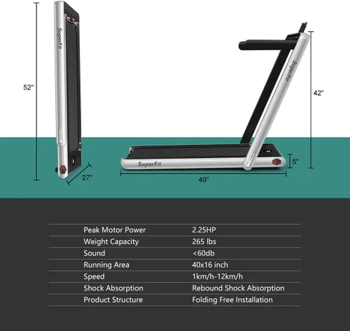 Miniatura 7 de GYMAX Caminadora Compacta, Caminadora Plegable de Doble Pantalla de 2.25HP para el Hogar con Control Remoto/Aplicación Inteligente, Caminadora