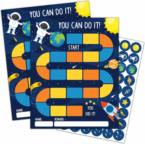 Tabla de recompensas temáticas de astronautas del espacio exterior, 20 tablas de comportamiento para niños con 432 calcomanías redondas, tabla de