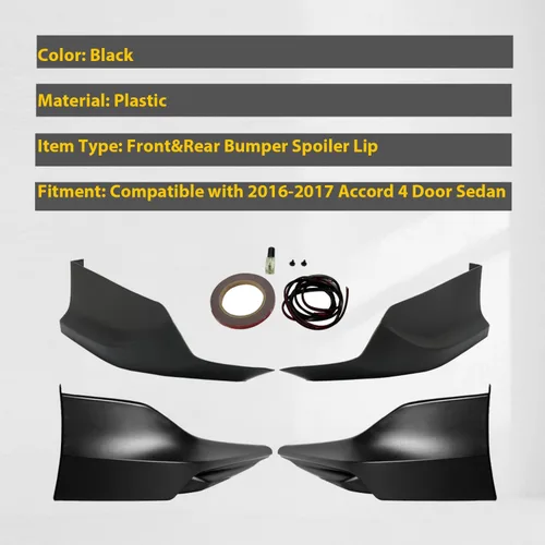 Miniatura 2 de KUAFU Alerón Divisor de Labio de Parachoques Delantero Carrocería Inferior Negro Compatible con Honda Accord 2016-2017 4 Puertas Sedán Par