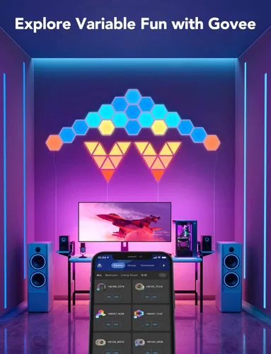 Miniatura 11 de Paneles de luz Govee Glide Hexa, luces de pared LED hexagonales RGBIC, luces de pared creativas Wi-Fi para el hogar inteligente con sincronización