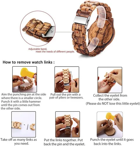 Miniatura 5 de BEWELL W086B Mens Wooden Watch Analog Quartz Lightweight Handmade Wood Wrist Watch