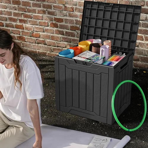 Miniatura 3 de DWVO Caja de almacenamiento exterior de 30 galones, contenedor de almacenamiento exterior con cerradura para herramientas de jardinería, cojines