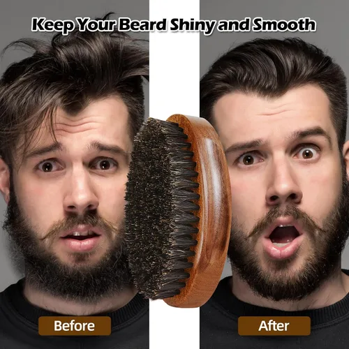 Miniatura 3 de Sosoon Cepillo de barba para hombres, cepillo de barba de cerdas de jabalí 100% puro, juego de aseo de barba que incluye peine para barba, 2 tijeras