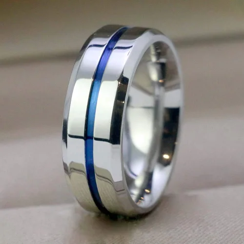 Miniatura 42 de Conjunto de dos anillos de boda para él y para ella, anillos para parejas. Anillos de compromiso para novia en acero inoxidable chapado en oro Blanco