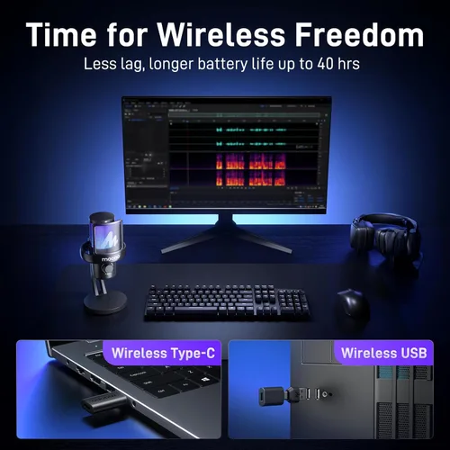 Miniatura 2 de MAONO Micrófono inalámbrico para PC, micrófono condensador de transmisión de juegos con cambio de voz AI de software, cancelación de ruido de 3