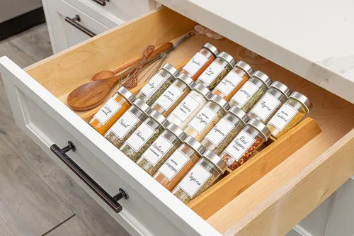 Miniatura 6 de Orii Organizador compacto de especias de bambú de 18 tarros para encimera y cajón de cocina, lleno de especias, programa