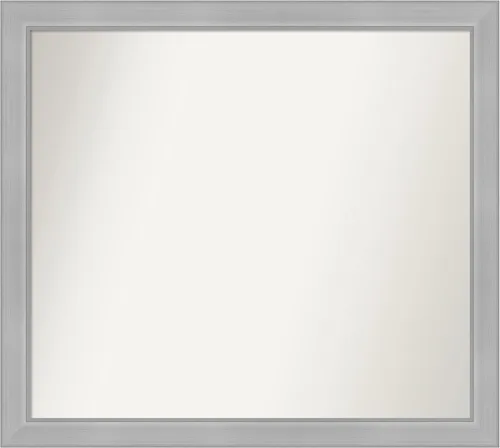 Miniatura 524 de Amanti Art Espejo de baño plateado para sobre fregadero, 25 x 25 pulgadas, espejo de tocador cuadrado estrecho de níquel cepillado, marco de madera