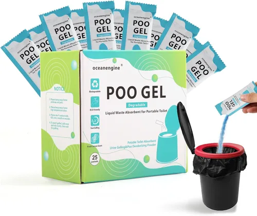 oceanengine Portable Toilet Absorbent Gel, Portable Toilet Powder Poo Urine Powder for Camping Outdoor Hiking 25 paquetes