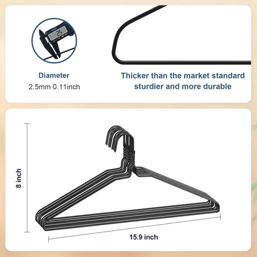 Miniatura 2 de SPECILITE Perchas de alambre metálico para ropa a granel, paquete de 100 unidades para trajes de tamaño estándar, abrigos, camisas, pantalones, Negro