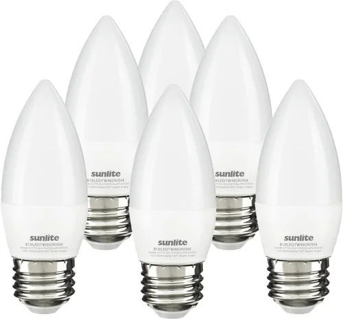 Miniatura 12 de Sunlite foco LED B13 Torpedo decorativo para candelabro, 7 vatios (equivalente a 60 vatios), 500 lúmenes, 120 voltios, regulable, base E26, Energy