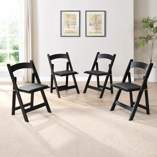 Ball & Cast Silla plegable tapizada, paquete de 4, marco de madera maciza, altura del asiento de 16.9 pulgadas, respaldo y cojín de diseño