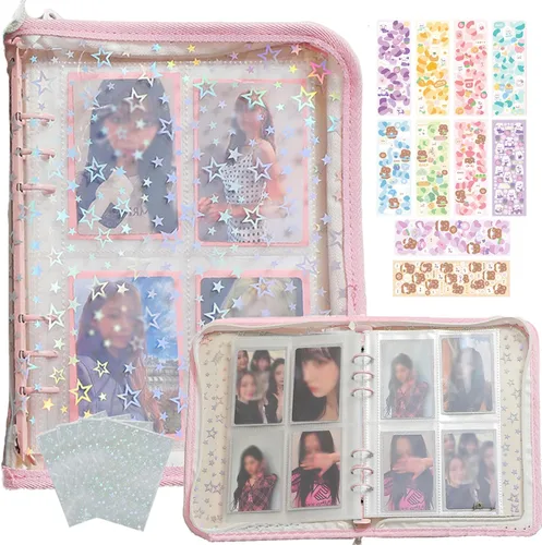Miniatura 14 de Carpeta de tarjetas fotográficas Kpop 3 pulgadas Libro de soporte para tarjetas fotográficas Kpop con 50 fundas holográficas para tarjetas y Morado