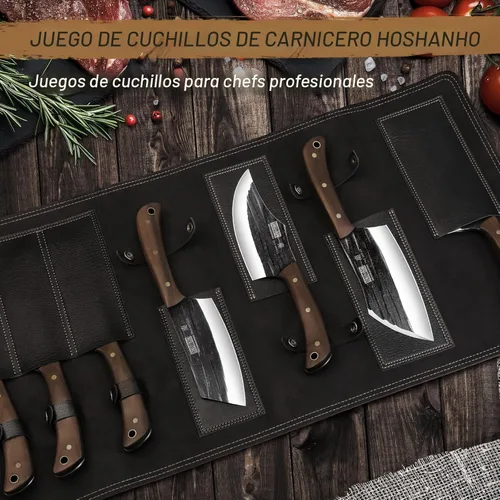 Miniatura 5 de HOSHANHO Juego de cuchillos de carnicero, juego de cuchillos de chef de carnicero forjados a mano con bolsa de rollo, cuchillo afilado para carne